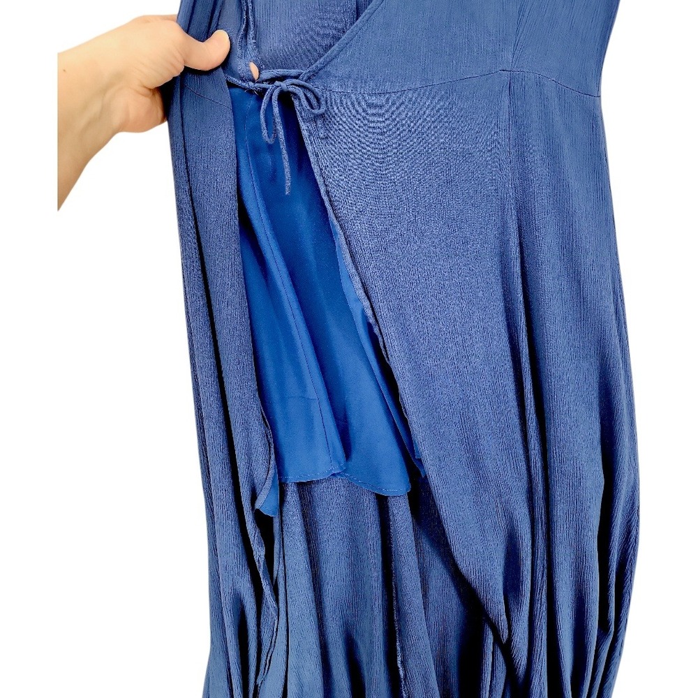 Lulus Maxi Wrap Dress M Blue Flutter Sleeve V-Neck Boho Wedding Guest Beachy - Picture 8 of 10